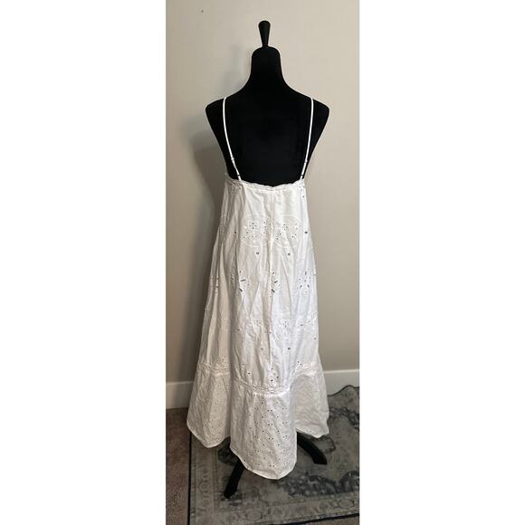 ZARA Women's Cut White Eyelet Floral Embroidered Sleeveless Maxi Dress Size XS - Picture 4 of 6